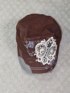Leader L.O.G.A. Brown 100% Cotton Adjustable Distressed Filigree Embellished Hat